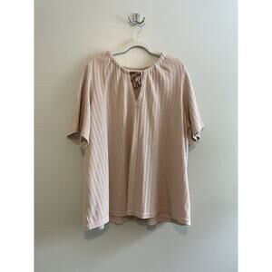 Madewell Size 4X Blush Pink Textured Cotton Blend Top Tie Keyhole